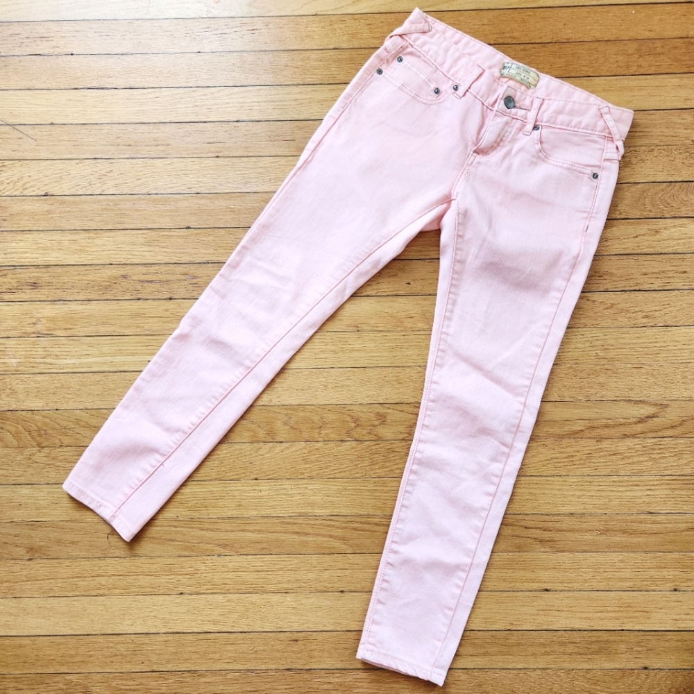 Free People Light Baby Pink Ankle Cropped Skinny Jeans